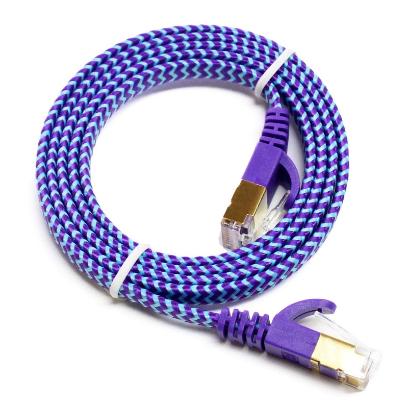 Tera Grand - 3FT - CAT7 10 Gigabit Ethernet Ultra Flat Patch Cable for Modem Router LAN Network - Braided Jacket, Gold Plated Shielded RJ45 Connectors, Purple & Blue - Image 3